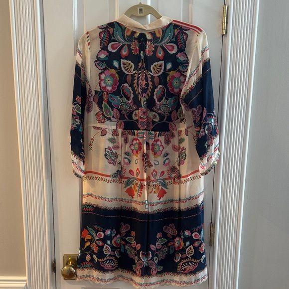 Johnny Was Navy and Cream Floral Long Sleeve Dress - Picture 3 of 3